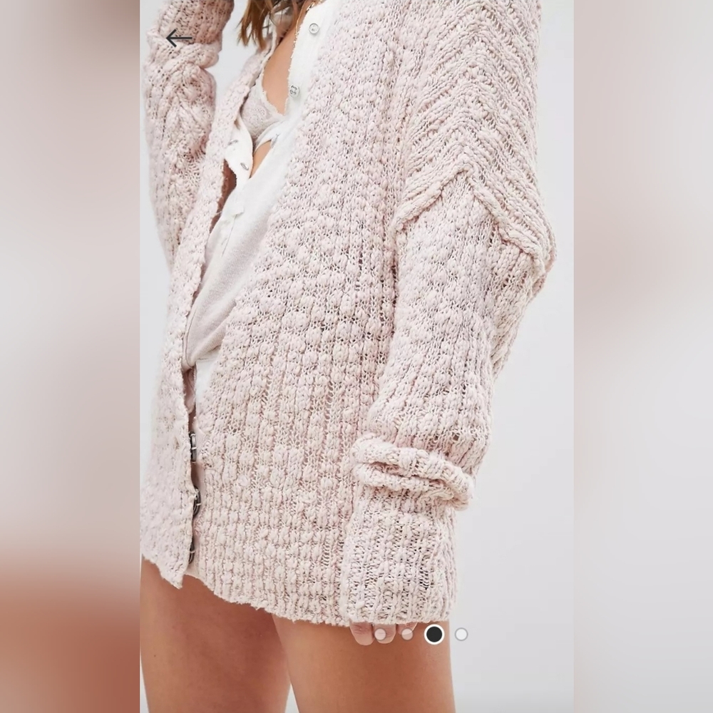 Free People Women's  Pink Oversized Large Snap Boho Cardigan Sweater - Picture 4 of 10
